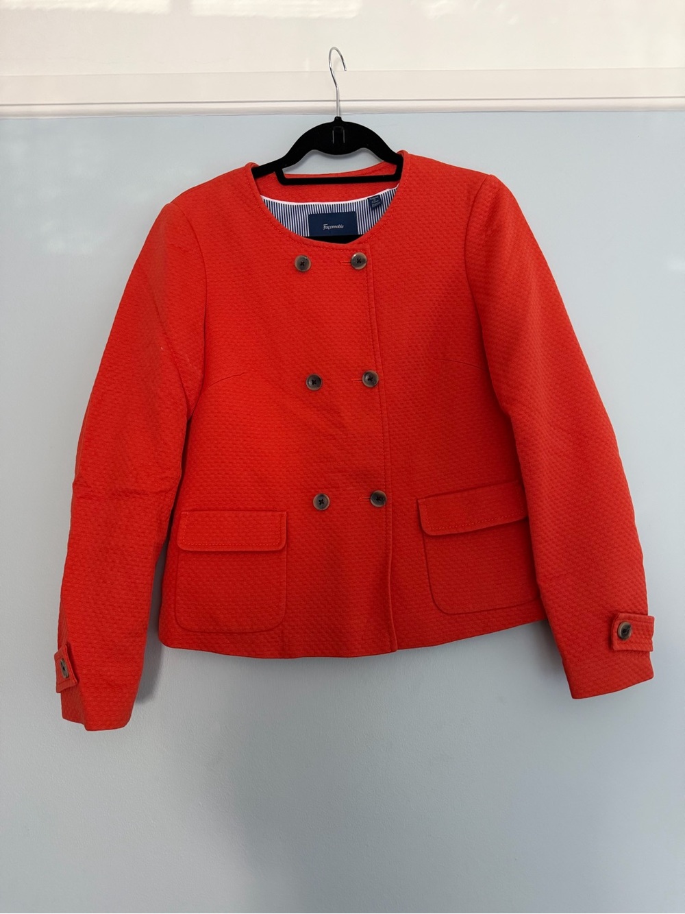 Like New - Faconnable Red Orange Cotton Double-Breasted Blazer (US 4)